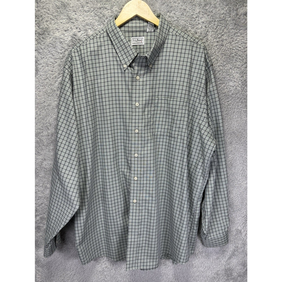 LL Bean Shirt Mens 2XL XXL Plaid Shirt Button Down Green Plaid Preppy Cotton - Picture 1 of 12